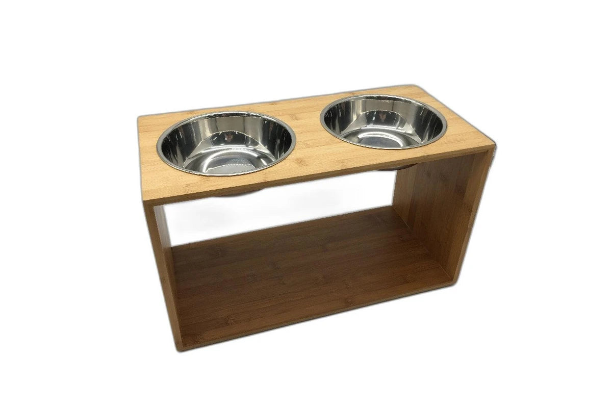Bamboo Elevated Double Dog Bowl - Raised Feeding Station